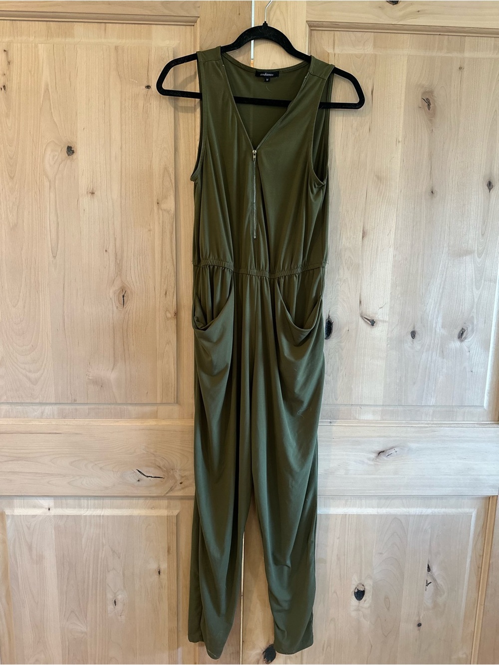 Slouchy Sleeveless Olive Green Jumpsuit with Front Zip